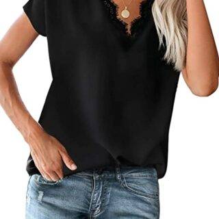 flare Dressy Lace Trim Blouse Tops Popular Short Sleeve Shirt