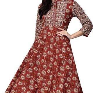 Yash Gallery Indian Cotton Floral Printed Yoke Designer Anarkali Kurta for Women