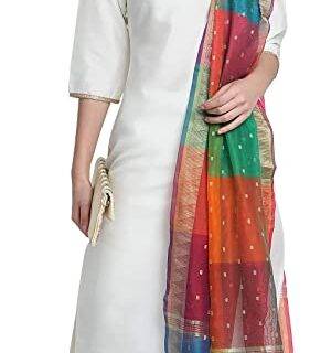 Janasya Indian Women's Off-White Poly Silk Kurta with Pant and Dupatta