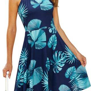 OUGES Women's Halter Neck Floral Summer Casual Sundress