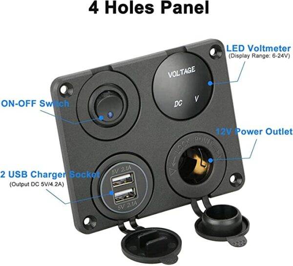 Linkstyle 4 in 1 Charger Socket Panel, 12V 4.2A Dual USB Charger Socket