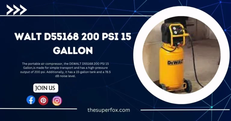 The portable compressor, the DEWALT D55168 200 PSI 15 Gallon,is made for simple transport and has a high-pressure output of 200 psi. Additionally, it has a 15-gallon tank and a 78.5 dB noise level.