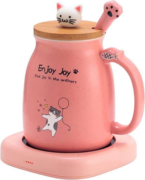 Bsigo Smart Coffee Mug Warmer & Cute Cat Mug Set.