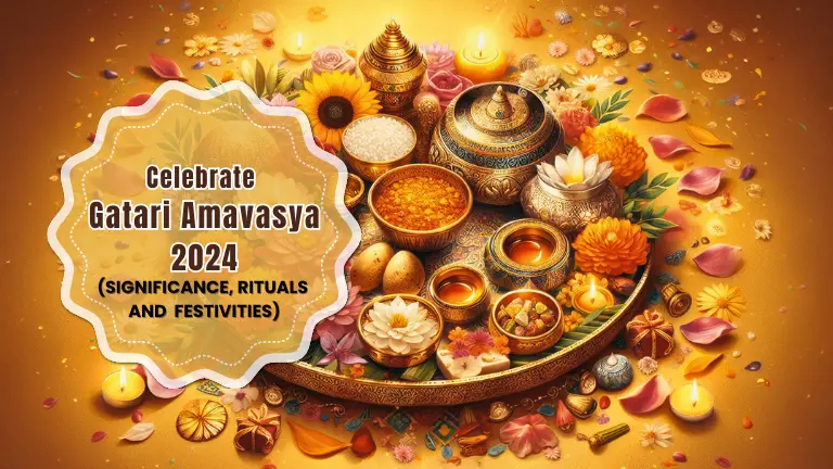 A vibrant puja thali with traditional offerings for Gatari Amavasya.